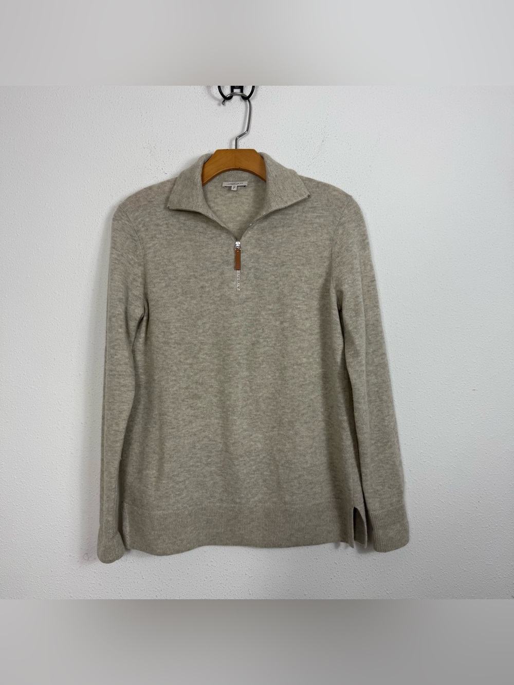 LAFAYETTE 148 NEW YORK HALF ZIP COLLARED WOOL CASHMERE-BLEND SHIMMER SWEATER XS